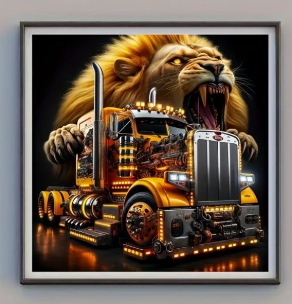 Diamond Painting Löwen LKW